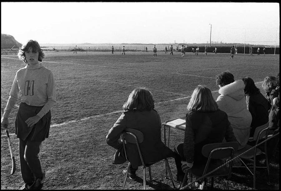 field hockey - black and white photo