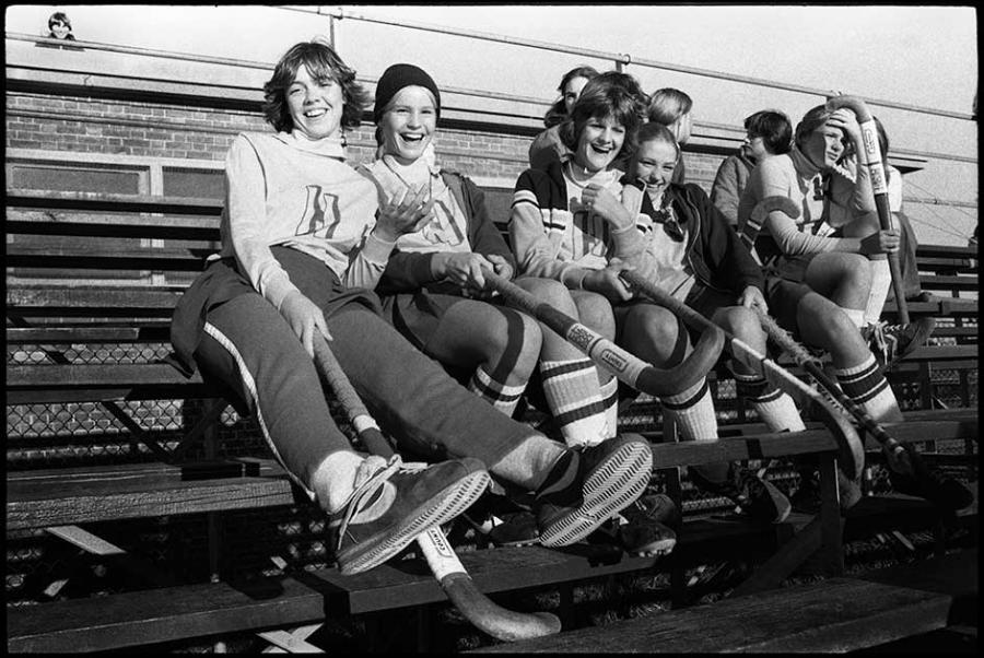 field hockey - black and white photo