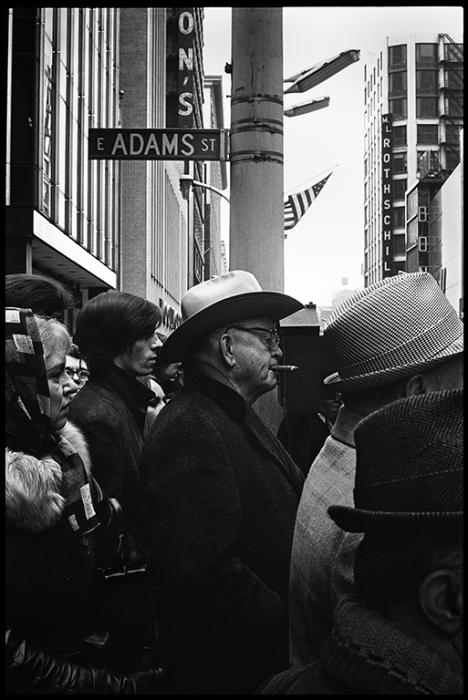 chicago parade - black and white photo