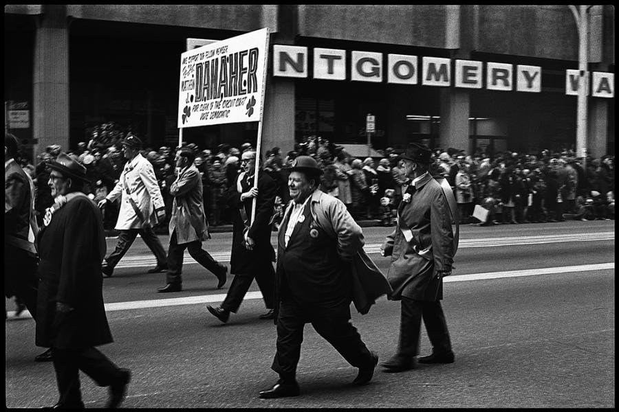 chicago parade - black and white photo