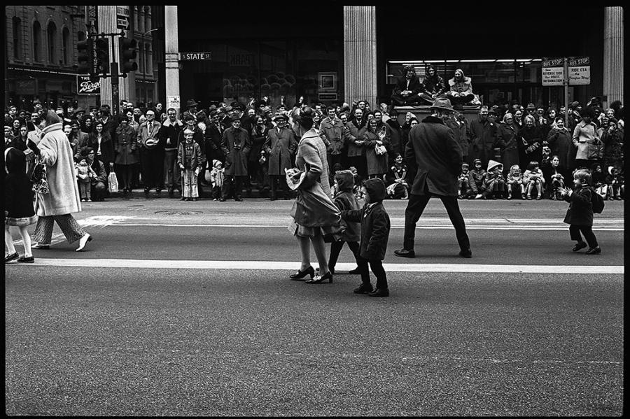 chicago parade - black and white photo
