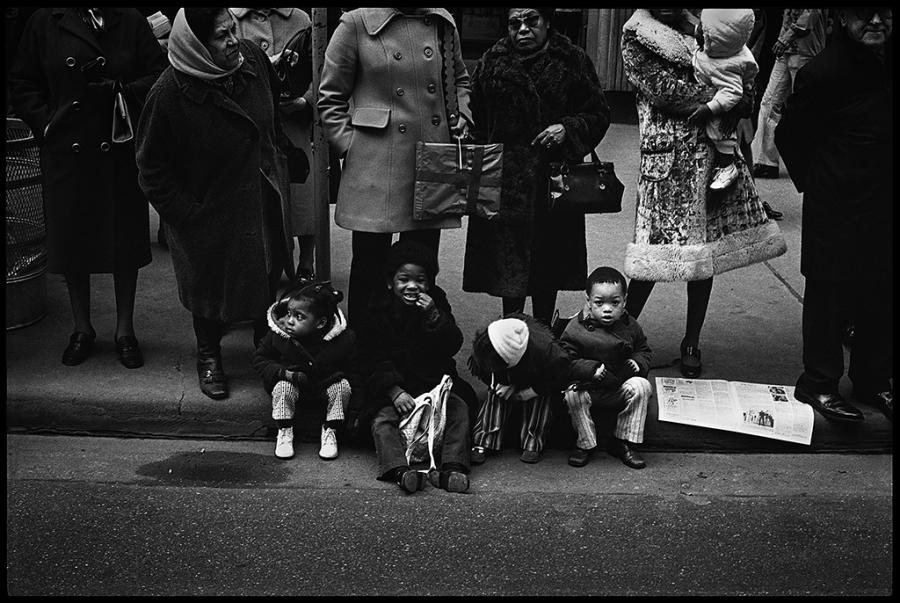 chicago parade - black and white photo