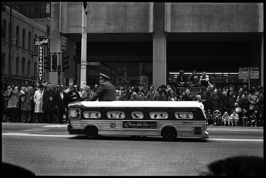 chicago parade - black and white photo