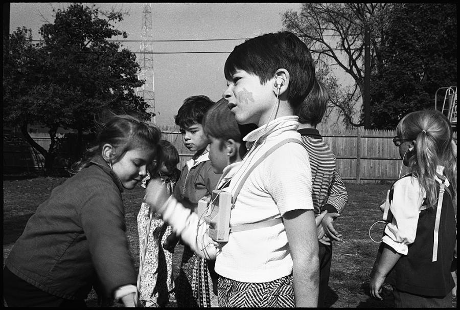 Hearing Impaired School Children - black and white photo